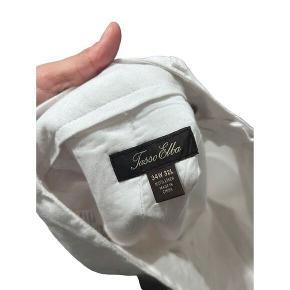 Tasso Elba White Linen Straight Men's Pants Size 34x32 Beachy Coastal Breathable - Picture 4 of 12